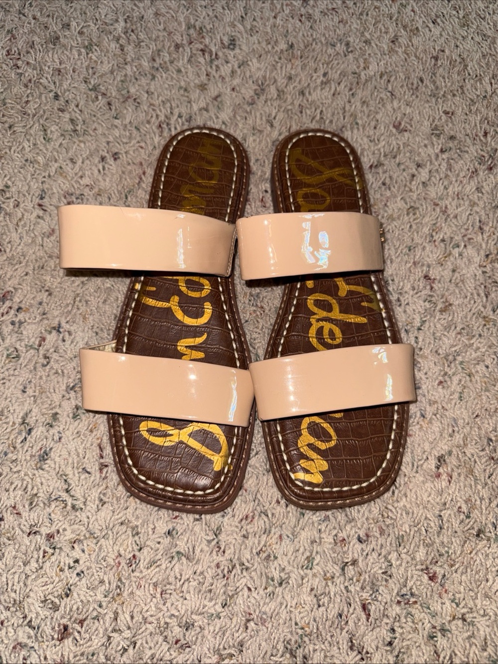 Sam Edelman Sandals Women's Size 9.5 Patent Leather Haydee Flat 2 Straps. Nude